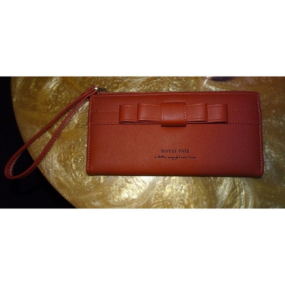 Royal Fair Brown Wallet Clutch w/ Hand Strap money holder bow - Picture 11 of 12